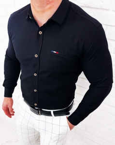 Koszula męska z długim rękawem czarna slim fit oxford Stylovy 1969