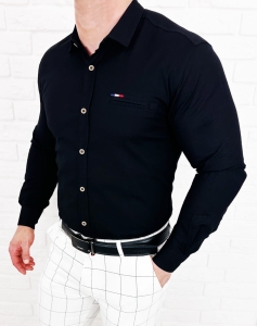 Koszula męska z długim rękawem czarna slim fit oxford Stylovy 1969