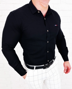 Koszula męska z długim rękawem czarna slim fit oxford Stylovy 1969