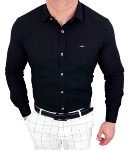 Koszula męska z długim rękawem czarna slim fit oxford Stylovy 1969