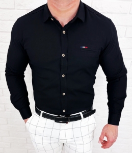 Koszula męska z długim rękawem czarna slim fit oxford Stylovy 1969