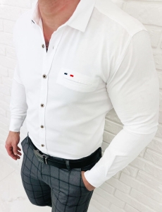 Koszula męska z długim rękawem biała slim fit oxford Stylovy 1969