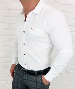 Koszula męska z długim rękawem biała slim fit oxford Stylovy 1969