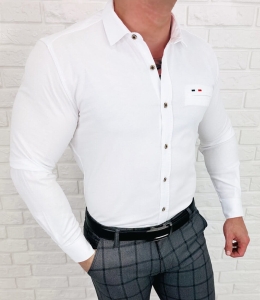 Koszula męska z długim rękawem biała slim fit oxford Stylovy 1969