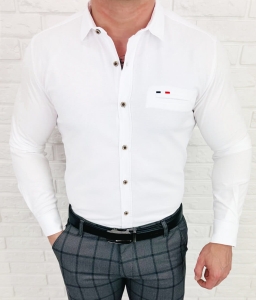Koszula męska z długim rękawem biała slim fit oxford Stylovy 1969