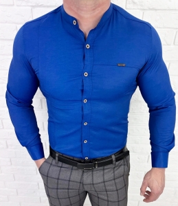 Koszula męska granatowa ze stójką z przeszyciami slim fit Stylovy 1963
