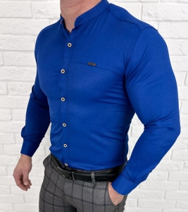 Koszula męska granatowa ze stójką z przeszyciami slim fit Stylovy 1963