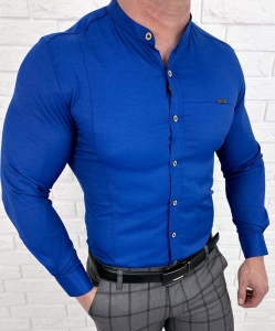 Koszula męska granatowa ze stójką z przeszyciami slim fit Stylovy 1963