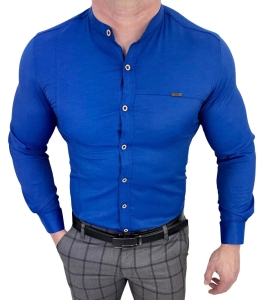 Koszula męska granatowa ze stójką z przeszyciami slim fit Stylovy 1963