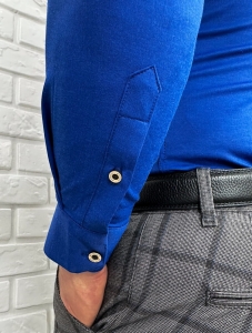 Koszula męska granatowa ze stójką z przeszyciami slim fit Stylovy 1963