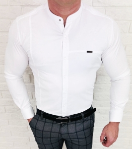 Koszula męska biała ze stójką slim fit zapinana na napy 1963