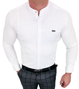 Koszula męska biała ze stójką slim fit zapinana na napy 1963