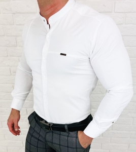 Koszula męska biała ze stójką slim fit zapinana na napy 1963