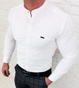Koszula męska biała ze stójką slim fit zapinana na napy 1963
