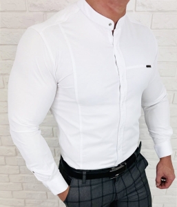 Koszula męska biała ze stójką slim fit zapinana na napy 1963