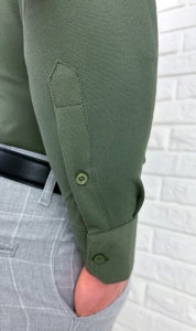 Koszula khaki ze stójką męska z krytą plisą slim fit oxford logo 2008