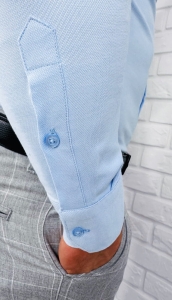 Koszula niebieska ze stójką męska z kryta plisa slim fit oxford logo 2008