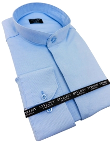 Koszula niebieska ze stójką męska z kryta plisa slim fit oxford logo 2008