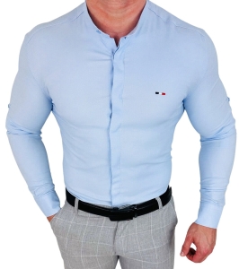 Koszula niebieska ze stójką męska z kryta plisa slim fit oxford logo 2008