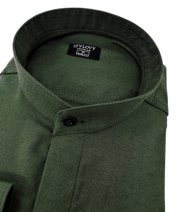 Koszula khaki ze stójką męska z krytą plisą slim fit oxford logo 2008