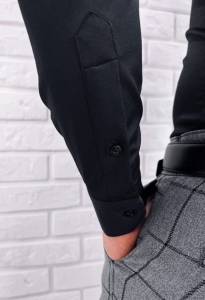 Czarna koszula męska ze stójką slim fit kieszonka Rs-684