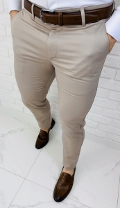 Beżowe spodnie materiałowe chinosy męskie slim fit Stylovy M-100 326