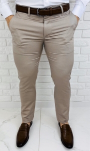 Beżowe spodnie materiałowe chinosy męskie slim fit Stylovy M-100 326