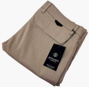 Beżowe spodnie materiałowe chinosy męskie slim fit Stylovy M-100 326