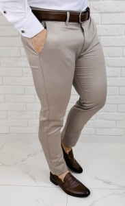 Beżowe spodnie materiałowe chinosy męskie slim fit Stylovy M-100 326