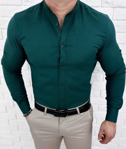 Koszula męska butelkowa zieleń ze stójką slim fit oxford Stylovy 2069
