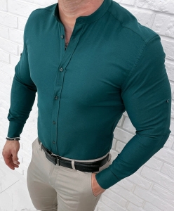 Koszula męska butelkowa zieleń ze stójką slim fit oxford Stylovy 2069