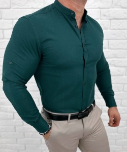 Koszula męska butelkowa zieleń ze stójką slim fit oxford Stylovy 2069