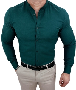 Koszula męska butelkowa zieleń ze stójką slim fit oxford Stylovy 2069