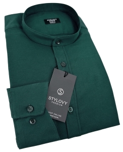 Koszula męska butelkowa zieleń ze stójką slim fit oxford Stylovy 2069