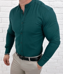 Koszula męska butelkowa zieleń ze stójką slim fit oxford Stylovy 2069
