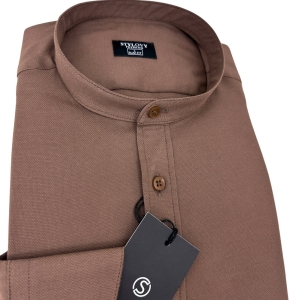 Brązowa koszula męska ze stójką slim fit oxford Stylovy 2068