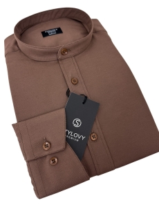 Brązowa koszula męska ze stójką slim fit oxford Stylovy 2068