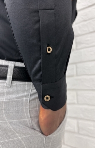 Czarna koszula męska ze stójką slim fit z przeszyciami Stylovy 1963