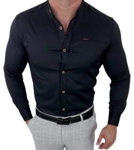 Czarna koszula męska ze stójką slim fit z przeszyciami Stylovy 1963