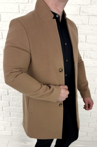 Płaszcz z wełną męski długi camelowy Stylovy 9300s