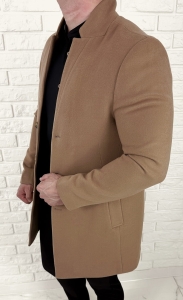 Płaszcz z wełną męski długi camelowy Stylovy 9300s