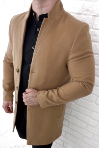 Płaszcz z wełną męski długi camelowy Stylovy 9300s
