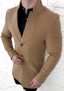 Płaszcz z wełną męski długi camelowy Stylovy 9300s
