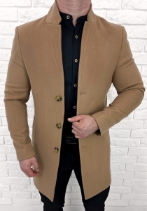 Płaszcz z wełną męski długi camelowy Stylovy 9300s