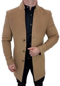 Płaszcz z wełną męski długi camelowy Stylovy 9300s