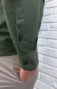 Koszula męska khaki slim fit oxford zapinana do połowy 2009