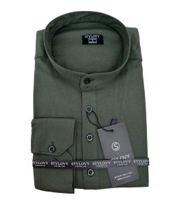 Koszula męska khaki slim fit oxford zapinana do połowy 2009