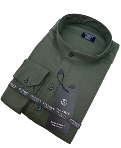 Koszula męska khaki slim fit oxford zapinana do połowy 2009