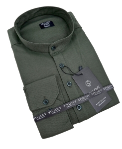 Koszula męska khaki slim fit oxford zapinana do połowy 2009