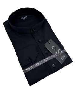Czarna koszula męska slim fit oxford zapinana do połowy 2009